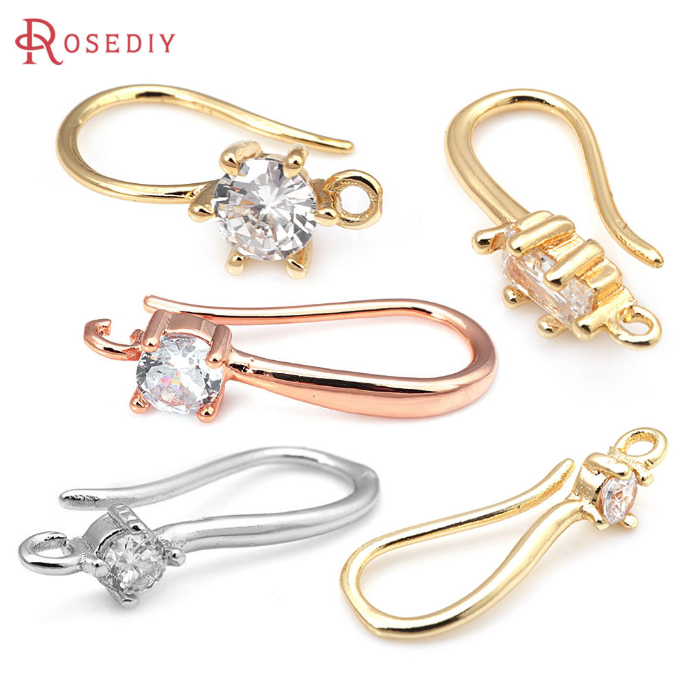 Jewelry Making Earring Supplies - 18-каратное золото, латунь с цирконом, круглые